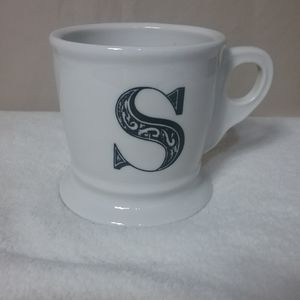 Anthropologie Letter S Initial Monogram Coffee Mug Shaving Cup Style black white